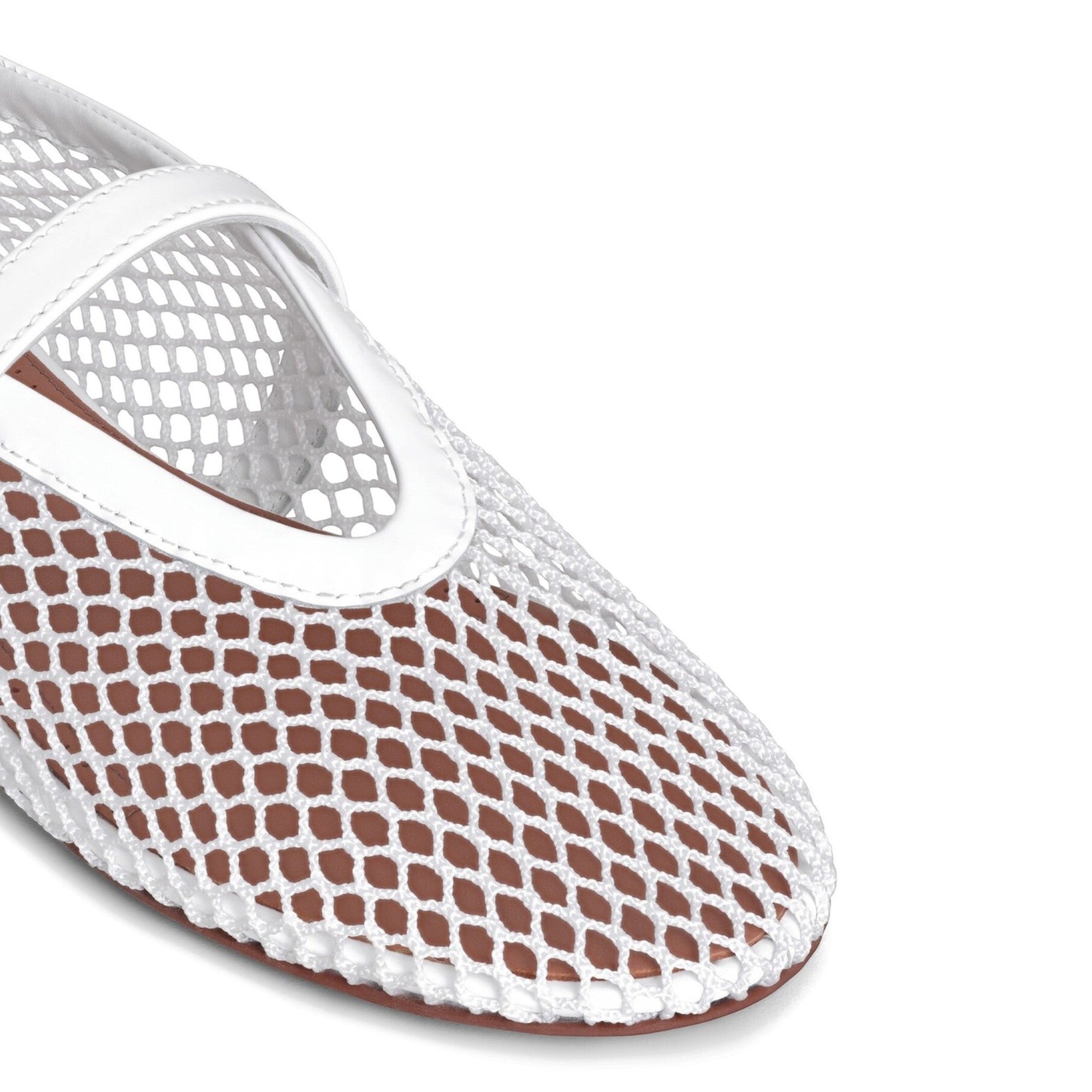 Fishnet Patent Leather Mary Jane Ballerinas White