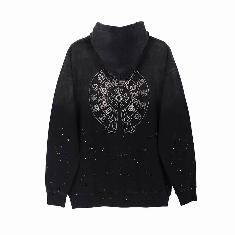 Paint Splatter Horseshoe Cross Hoodie Washed Black