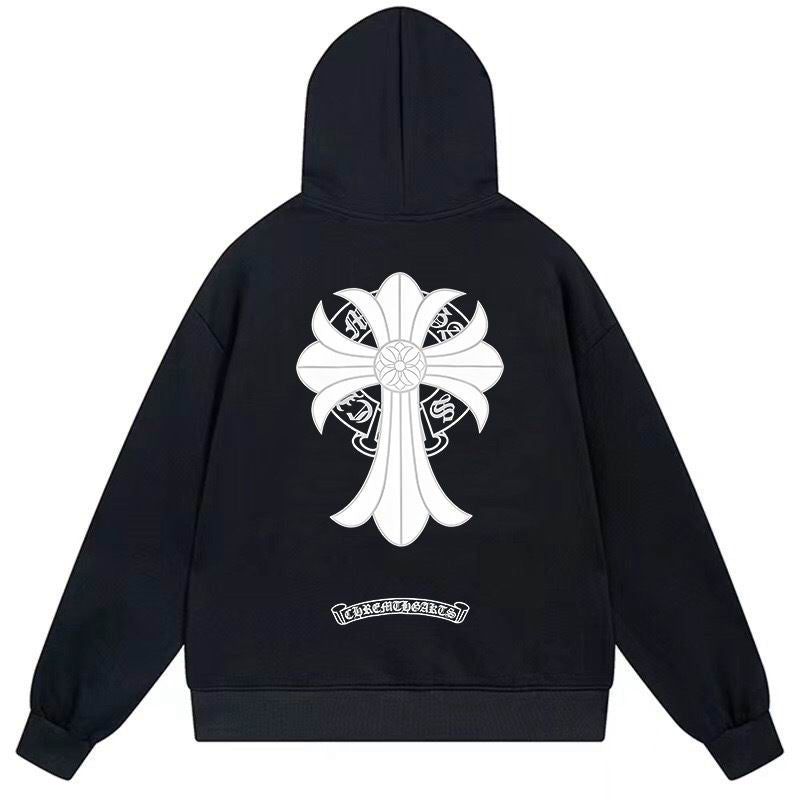 Cross Logo Pullover Hoodie Black & White