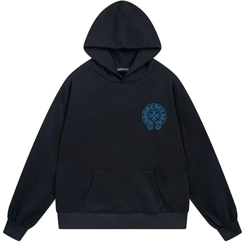Blue Horseshoe Logo Pullover Hoodie Black