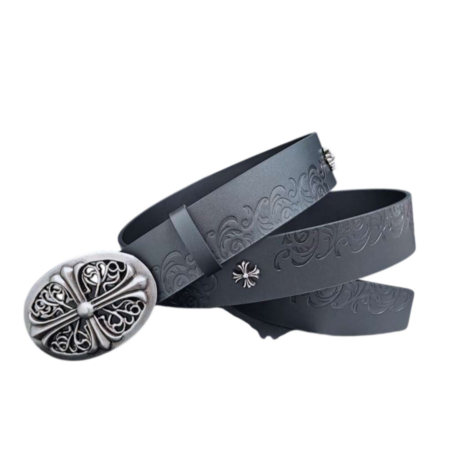 Engraved Cross Leather Belt