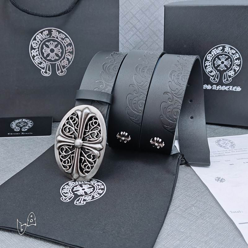 Engraved Cross Leather Belt