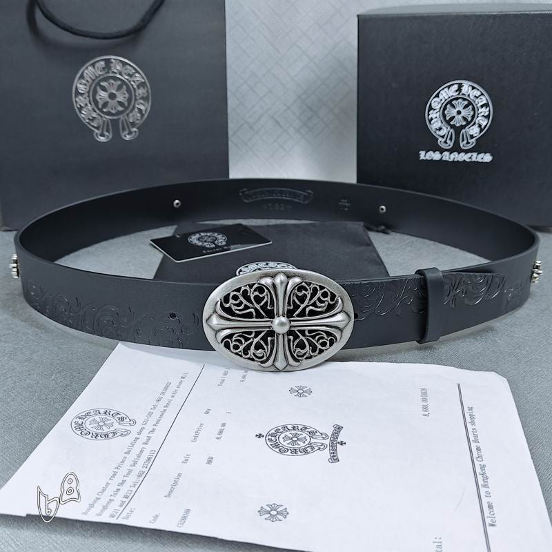 Engraved Cross Leather Belt