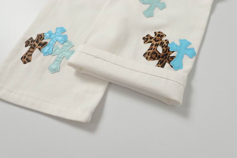 Blue & Leopard Cross Patch White Denim Jeans