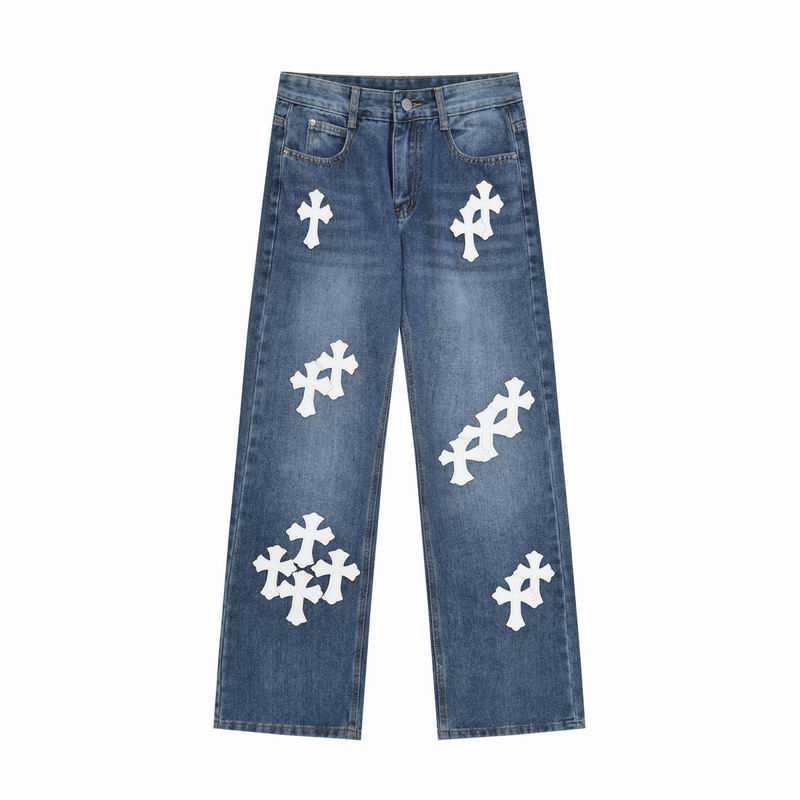 White Cross Patch Blue Denim Jeans