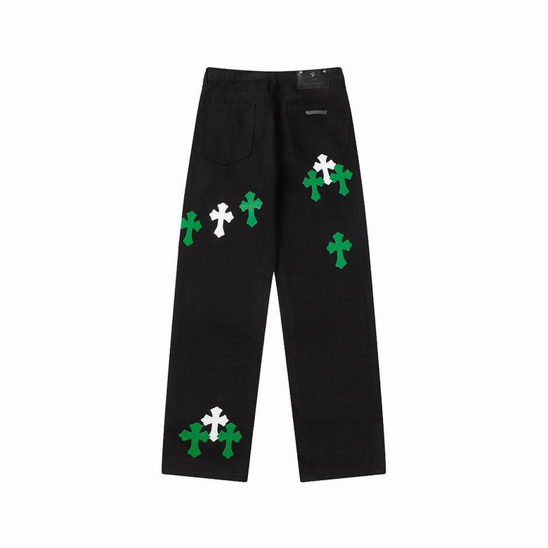 Green & White Cross Patch Black Denim Jeans