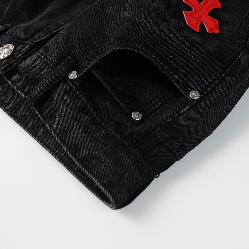 Red & White Cross Patch Black Denim Jeans