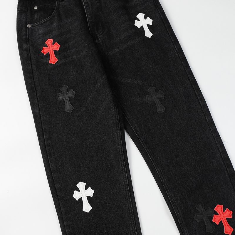 Red & White Cross Patch Black Denim Jeans