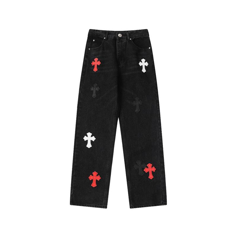 Red & White Cross Patch Black Denim Jeans