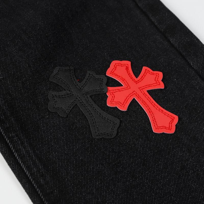 Red & White Cross Patch Black Denim Jeans