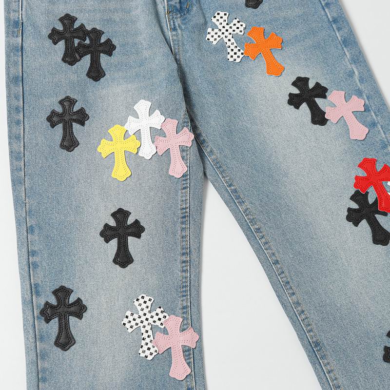 Multicolour Cross Patch Denim Jeans