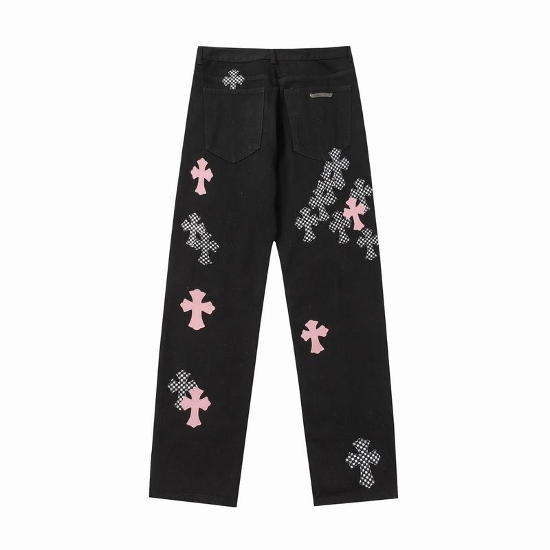 Checkered & Pink Cross Patch Denim Jeans
