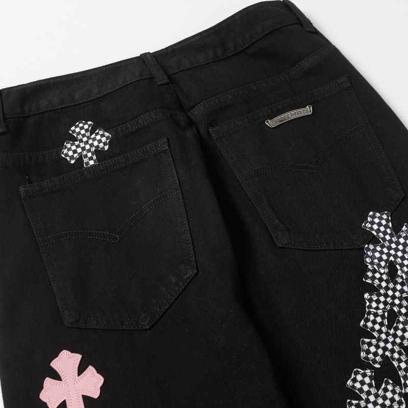 Checkered & Pink Cross Patch Denim Jeans
