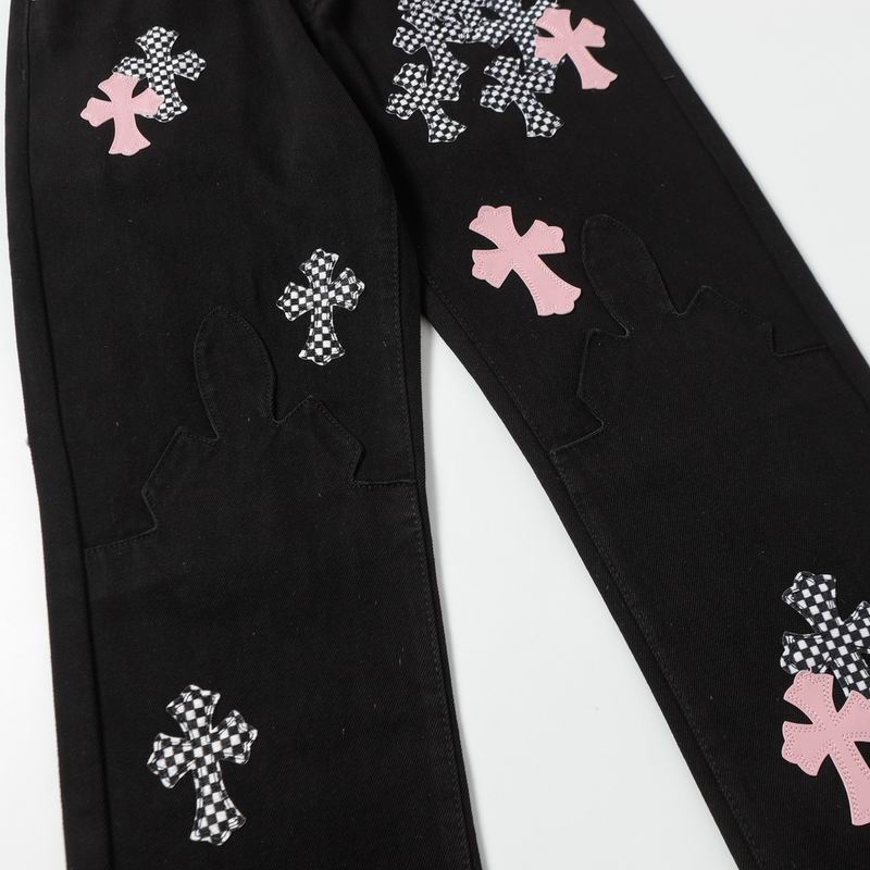 Checkered & Pink Cross Patch Denim Jeans