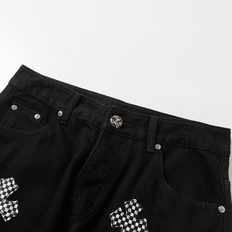 Checkered & Pink Cross Patch Denim Jeans