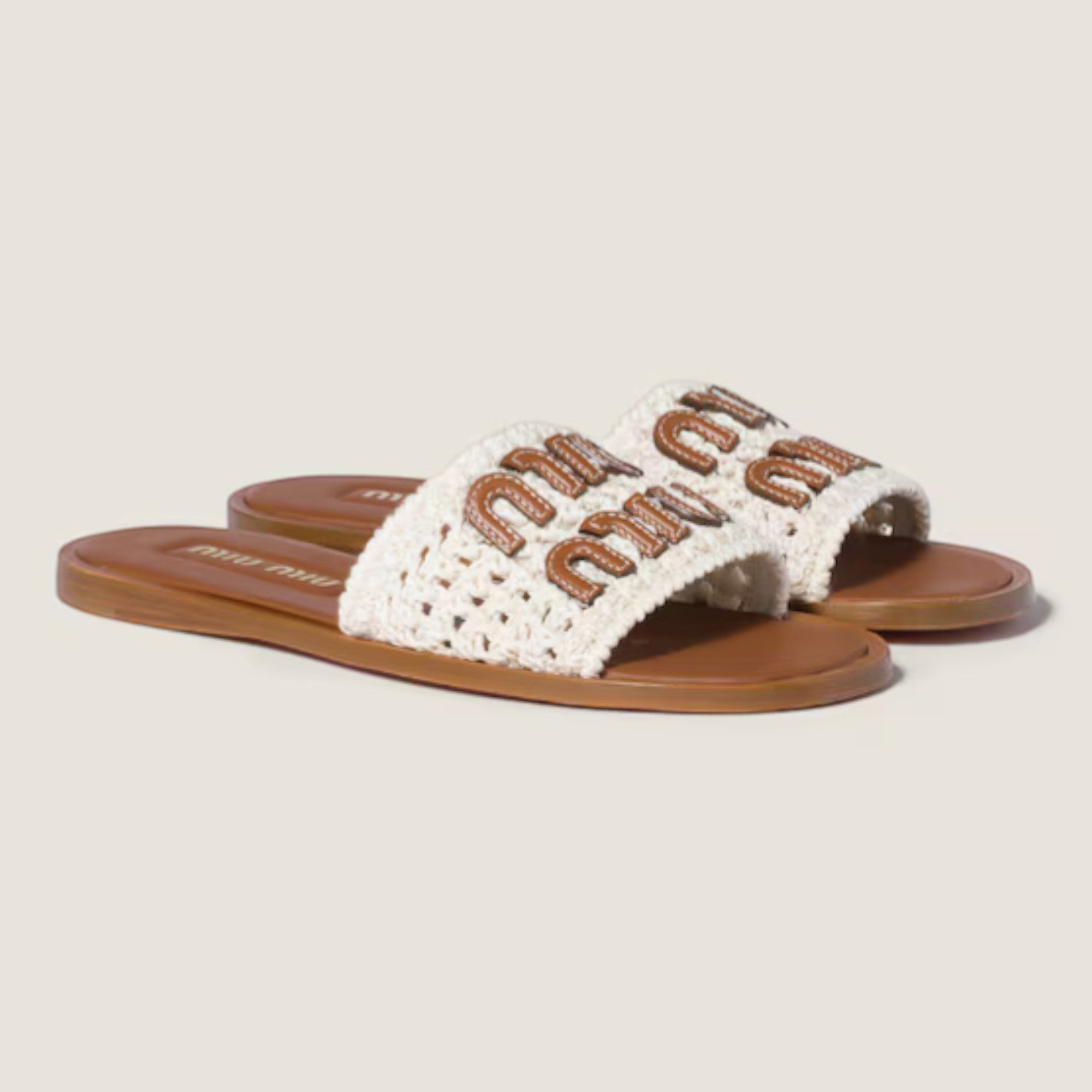 Crochet and Leather Slides Ivory