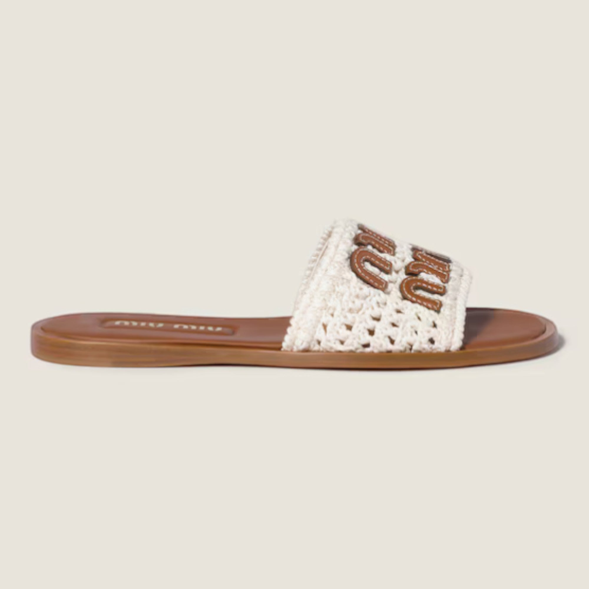 Crochet and Leather Slides Ivory