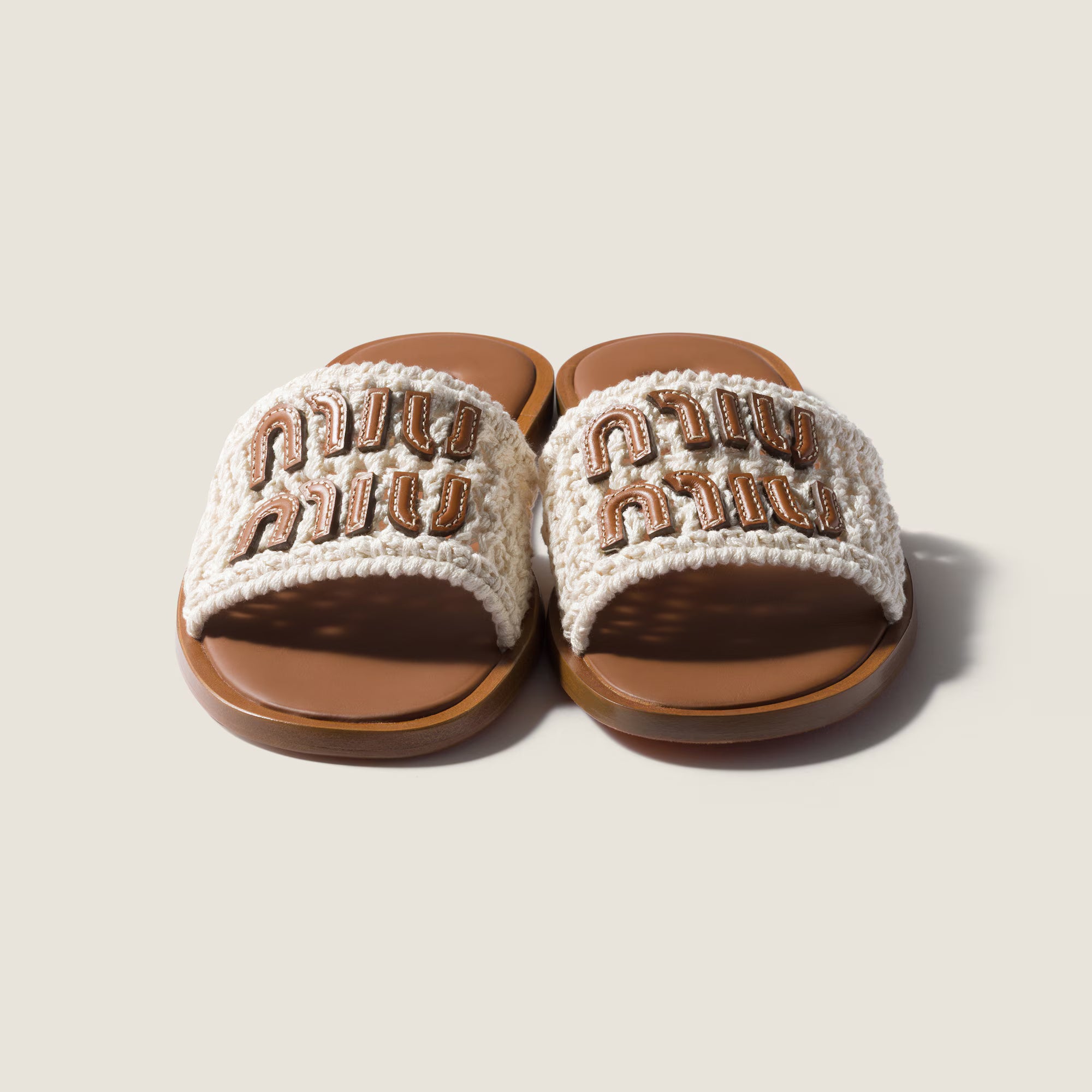Crochet and Leather Slides Ivory