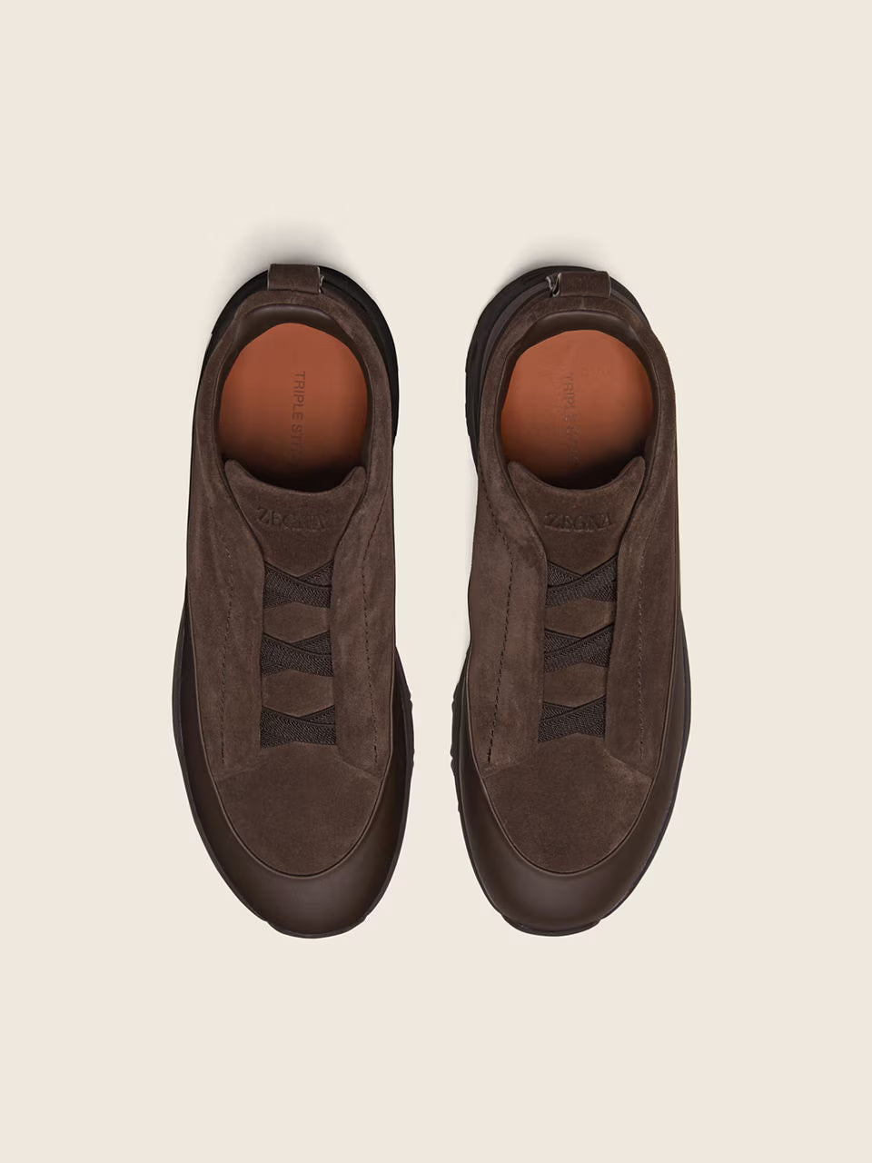 Zegna Dark Brown Leather and Suede Triple Stitch™ Monte Sneakers