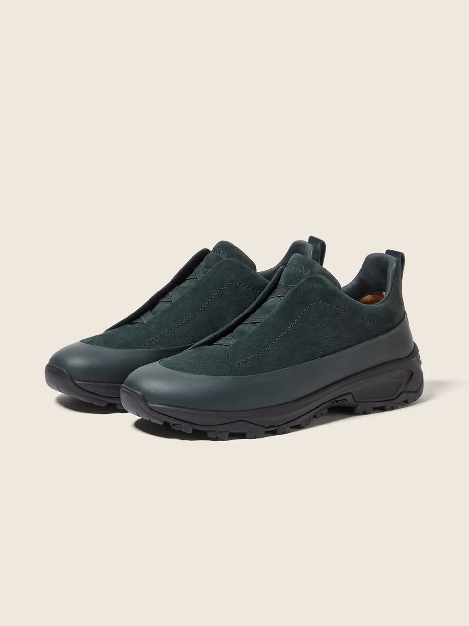 Zegna Dark Green Leather and Suede Triple Stitch™ Monte Sneakers