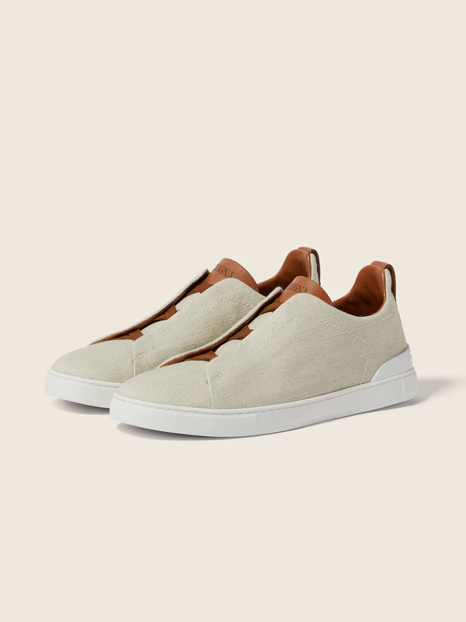 Zegna Dust White Cotton Linen and Leather Triple Stitch™ Sneakers