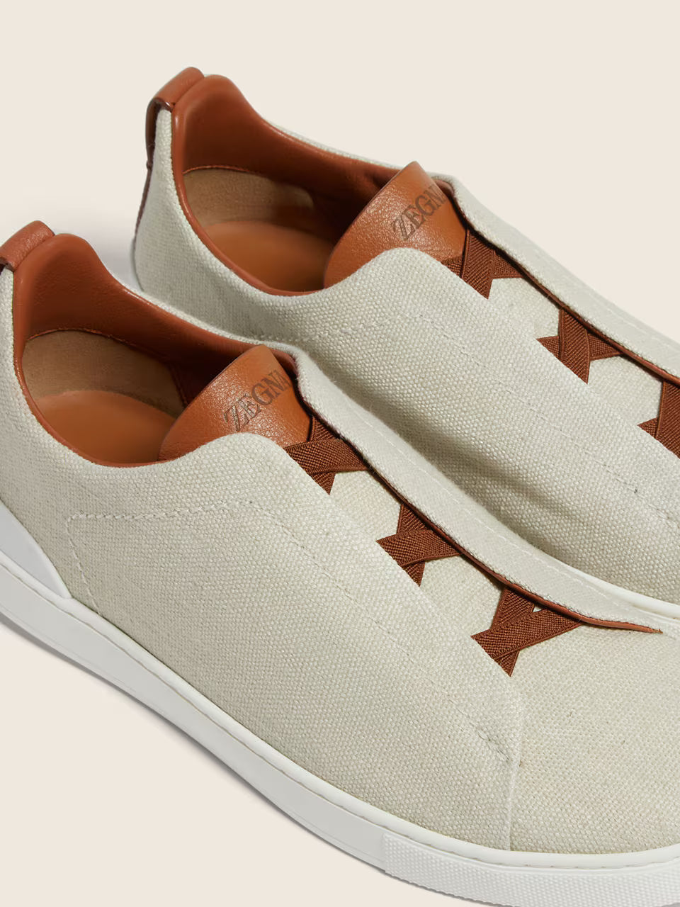 Zegna Dust White Cotton Linen and Leather Triple Stitch™ Sneakers