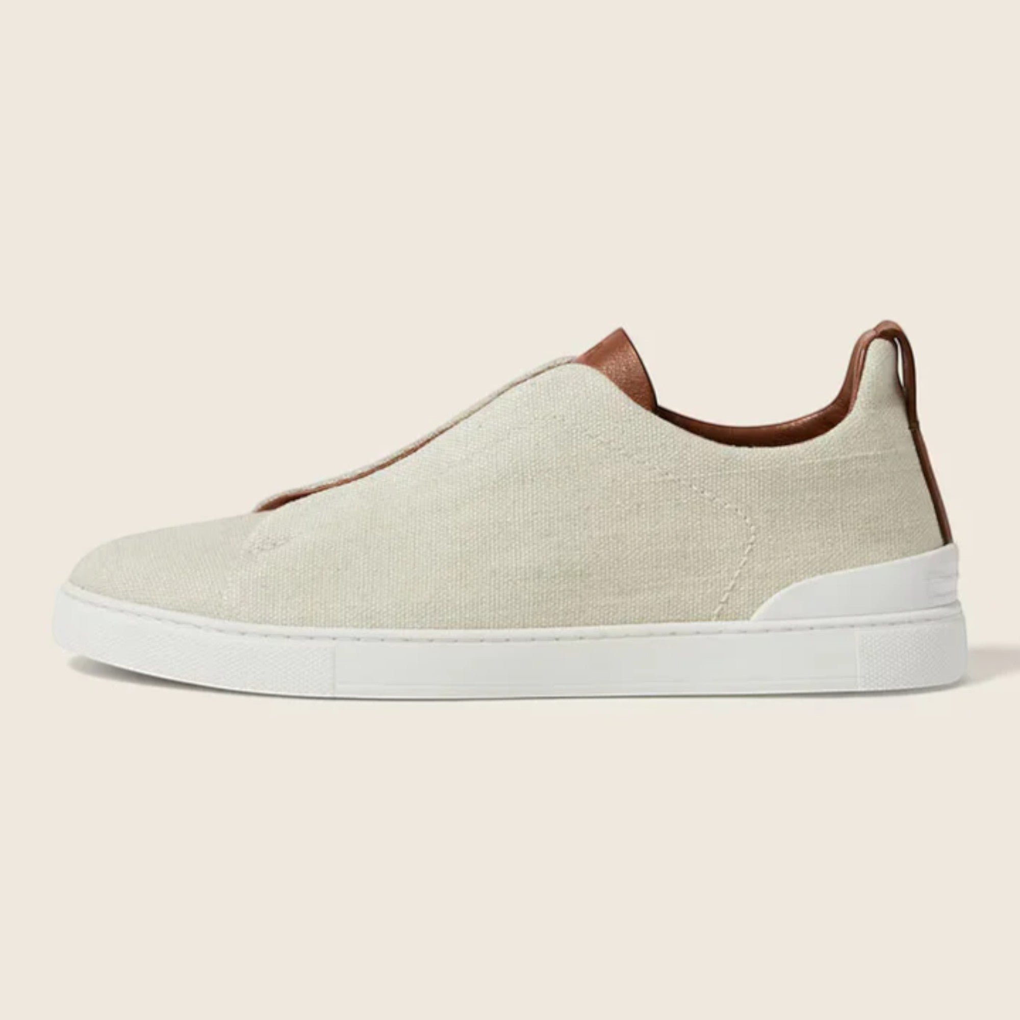Zegna Dust White Cotton Linen and Leather Triple Stitch™ Sneakers