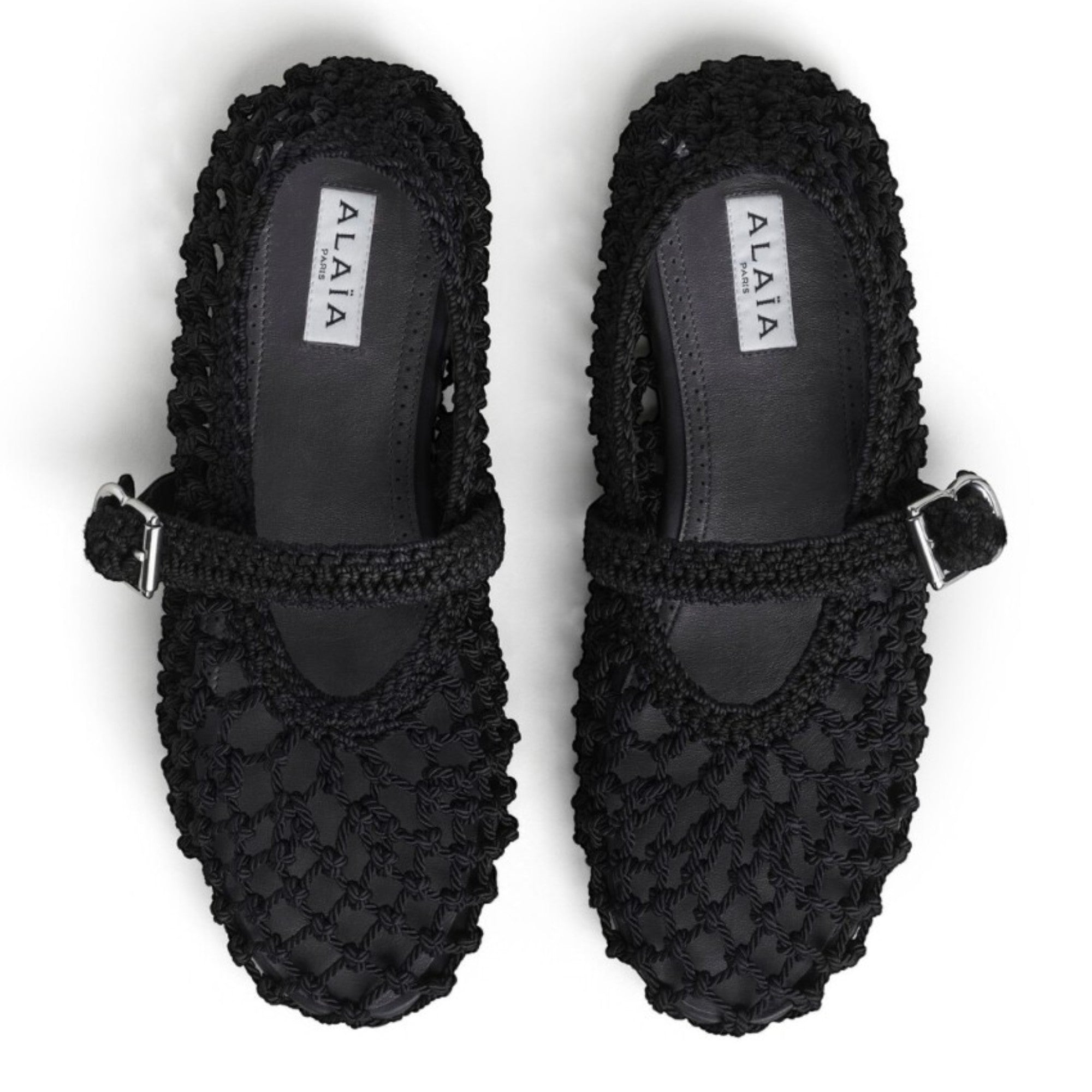 Leather Net Mary Jane Ballerinas Black