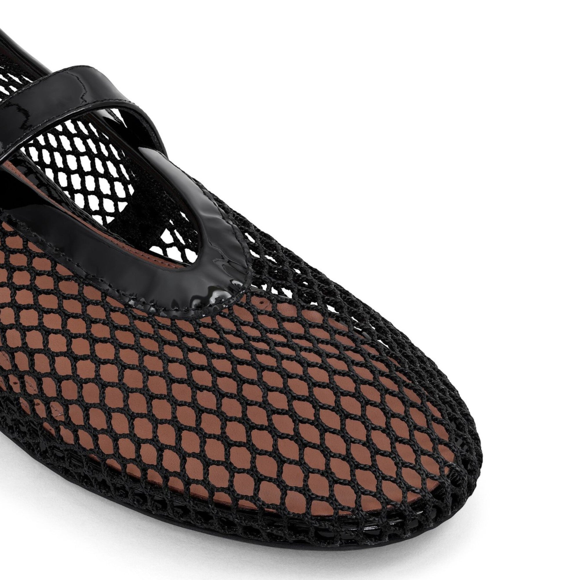 Fishnet Patent Leather Mary Jane Ballerinas