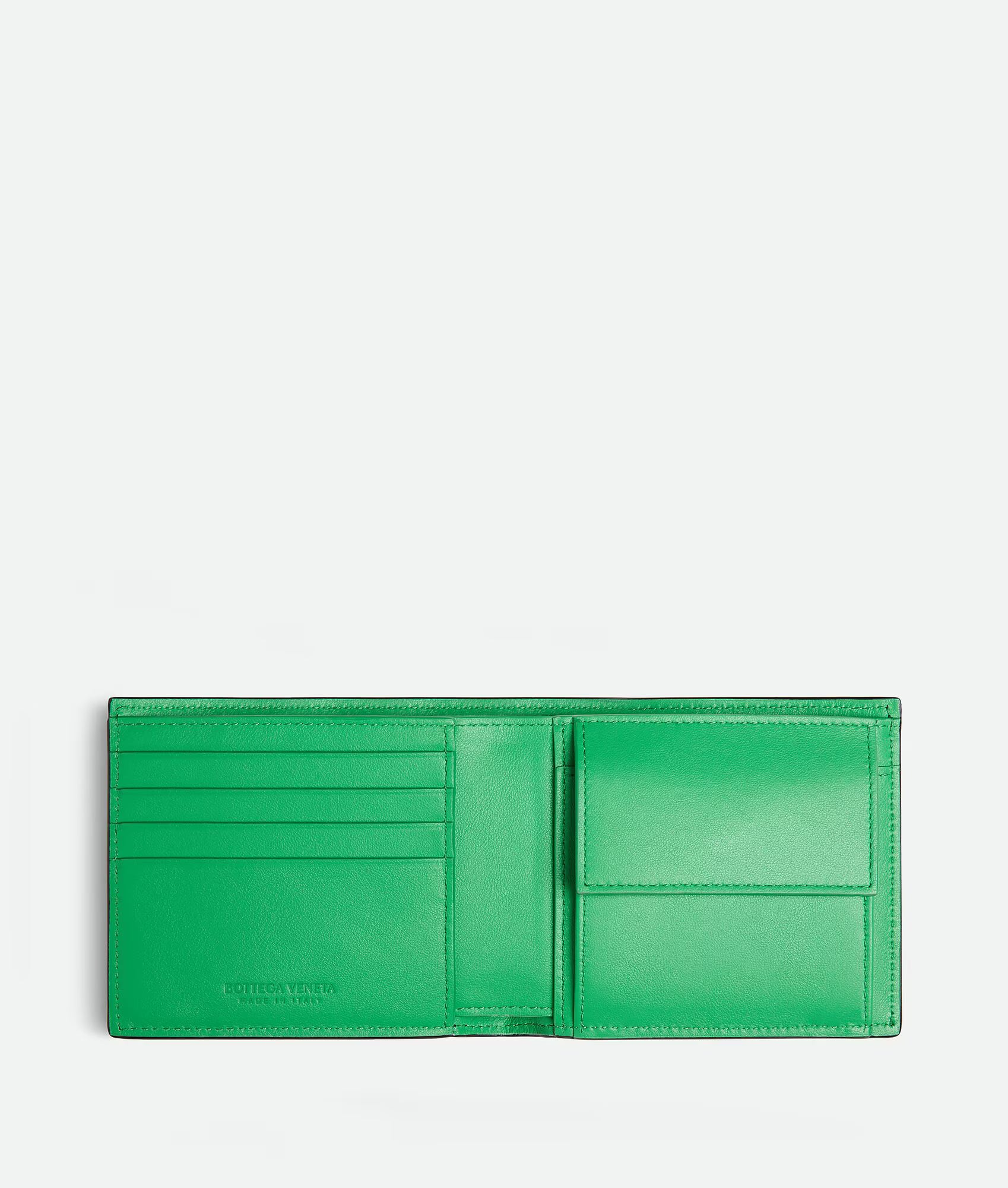Bottega Veneta Intrecciato Bi-Fold Wallet in Black with Green Interior