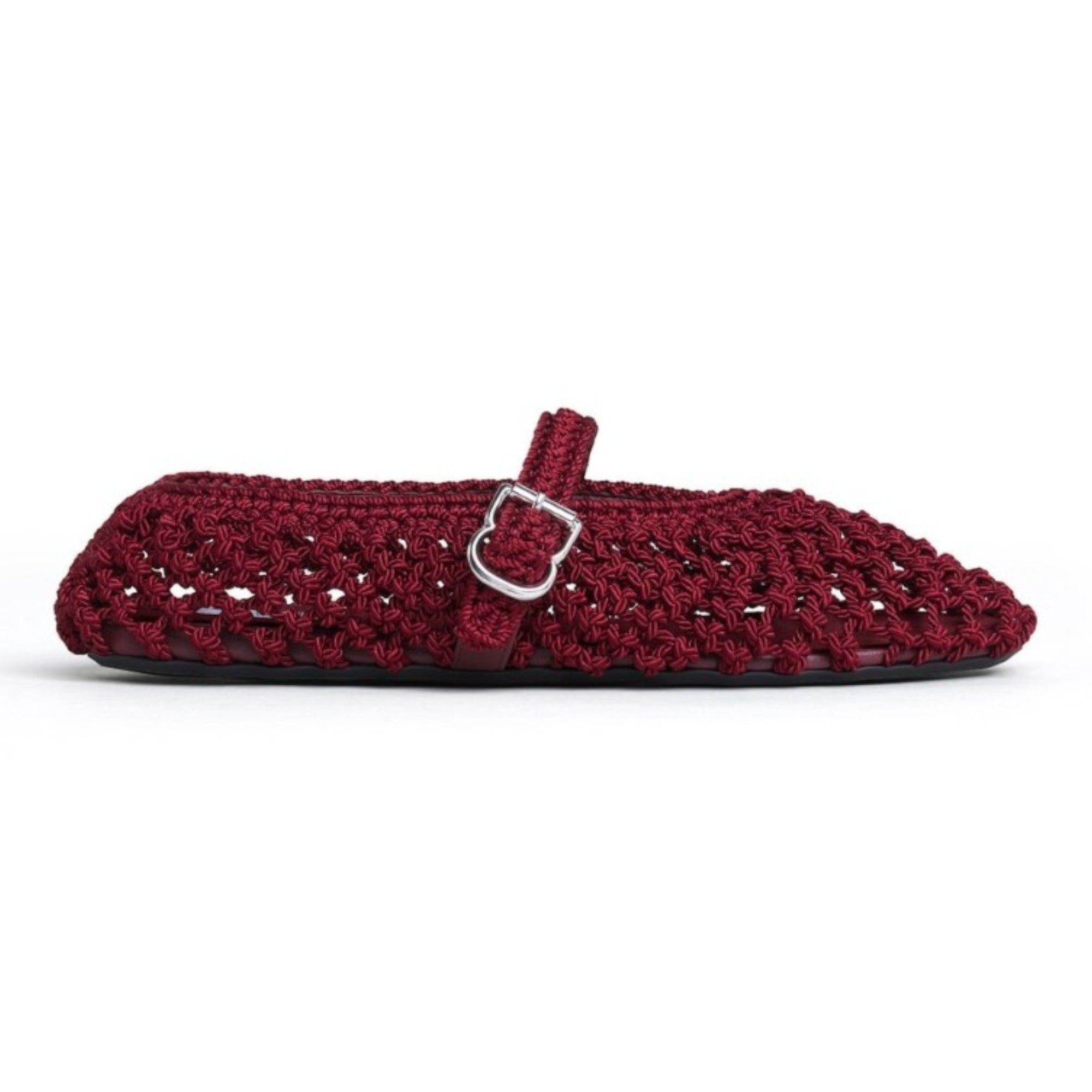 Woven Leather Mary Jane Ballerinas Burgundy