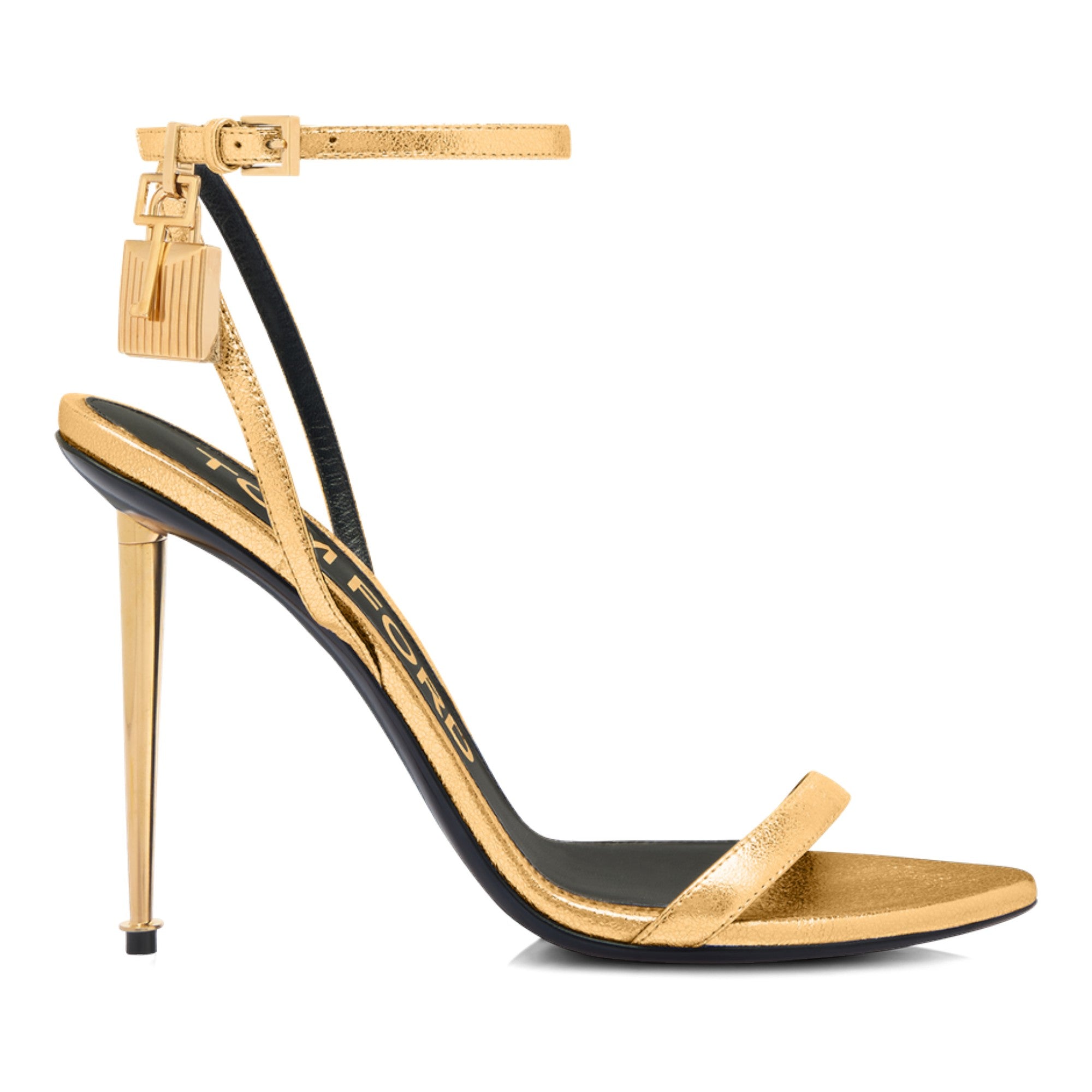 Padlock Pointy Naked Sandal Gold