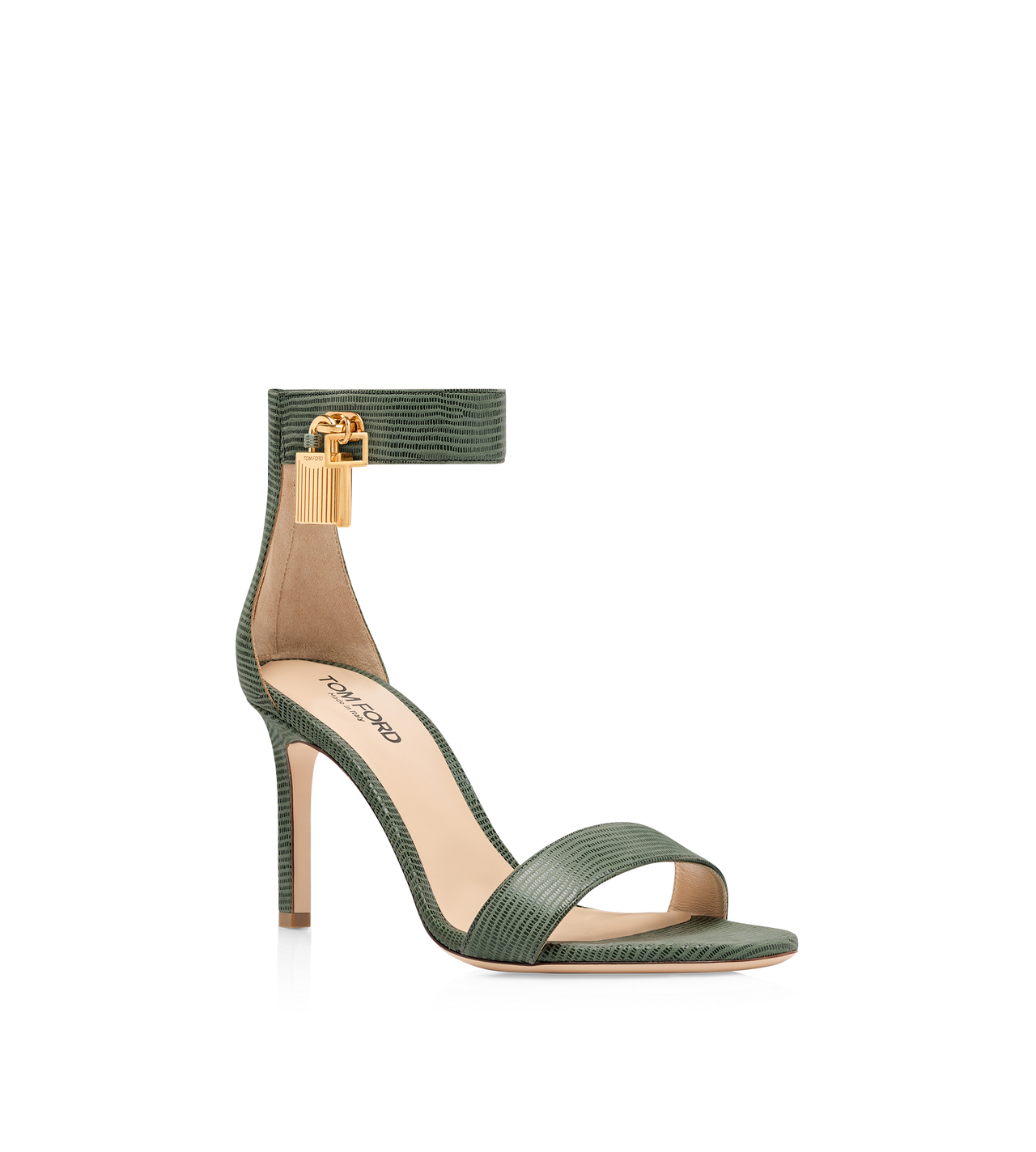 Padlock Sandal Lizard-Effect Suede