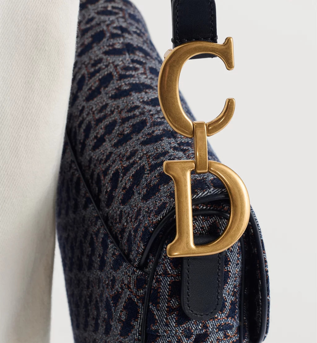 Dior Saddle Bag with Strap in Blue and Tobacco Oblique Denim