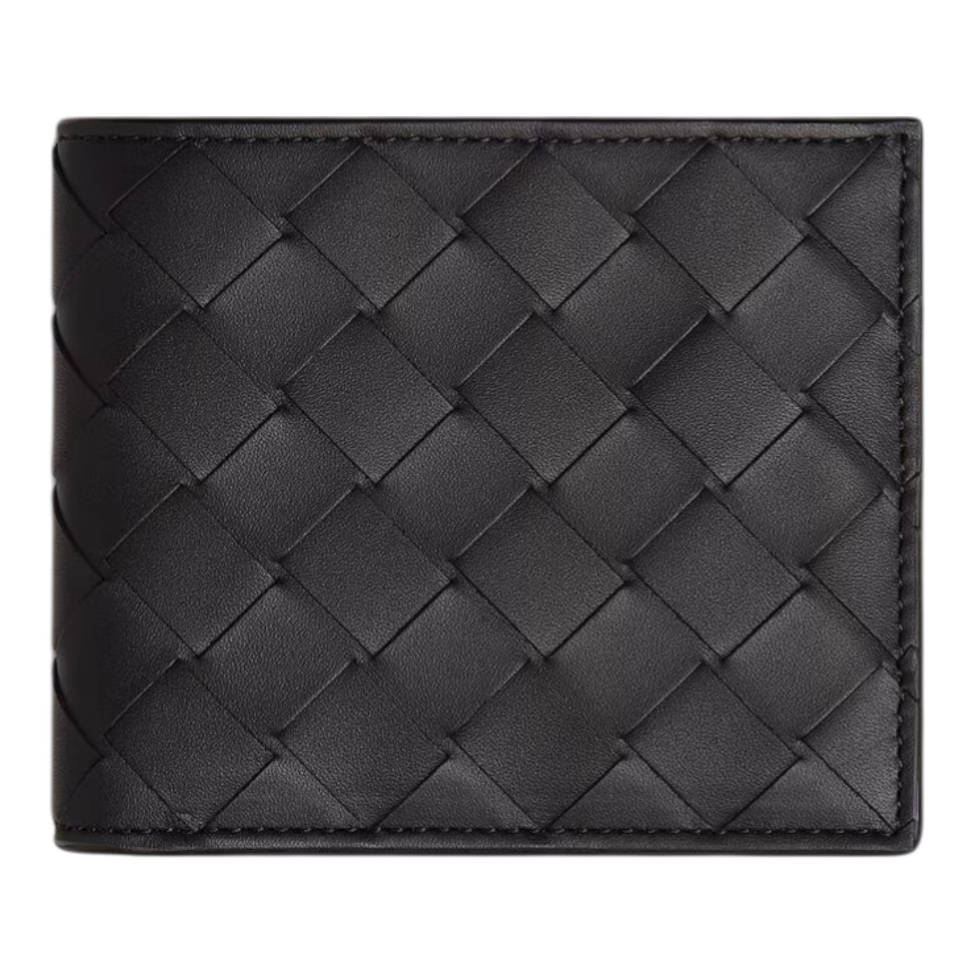 Bottega Veneta Intrecciato Bi-Fold Wallet in Black with Green Interior