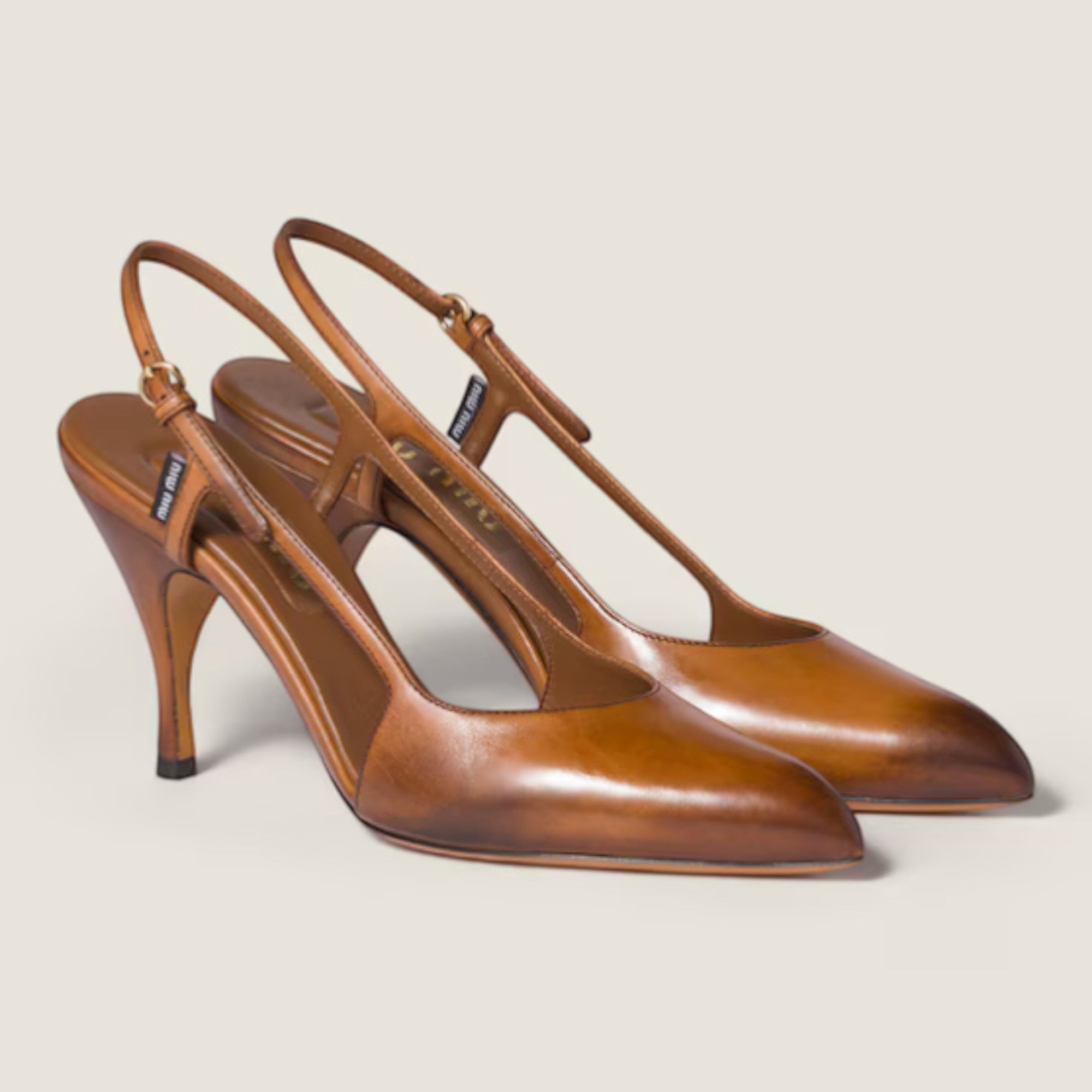 Leather Slingback Pumps 85 mm Cognac