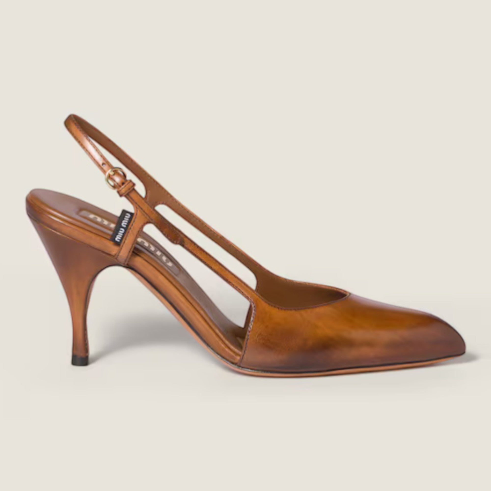 Leather Slingback Pumps 85 mm Cognac