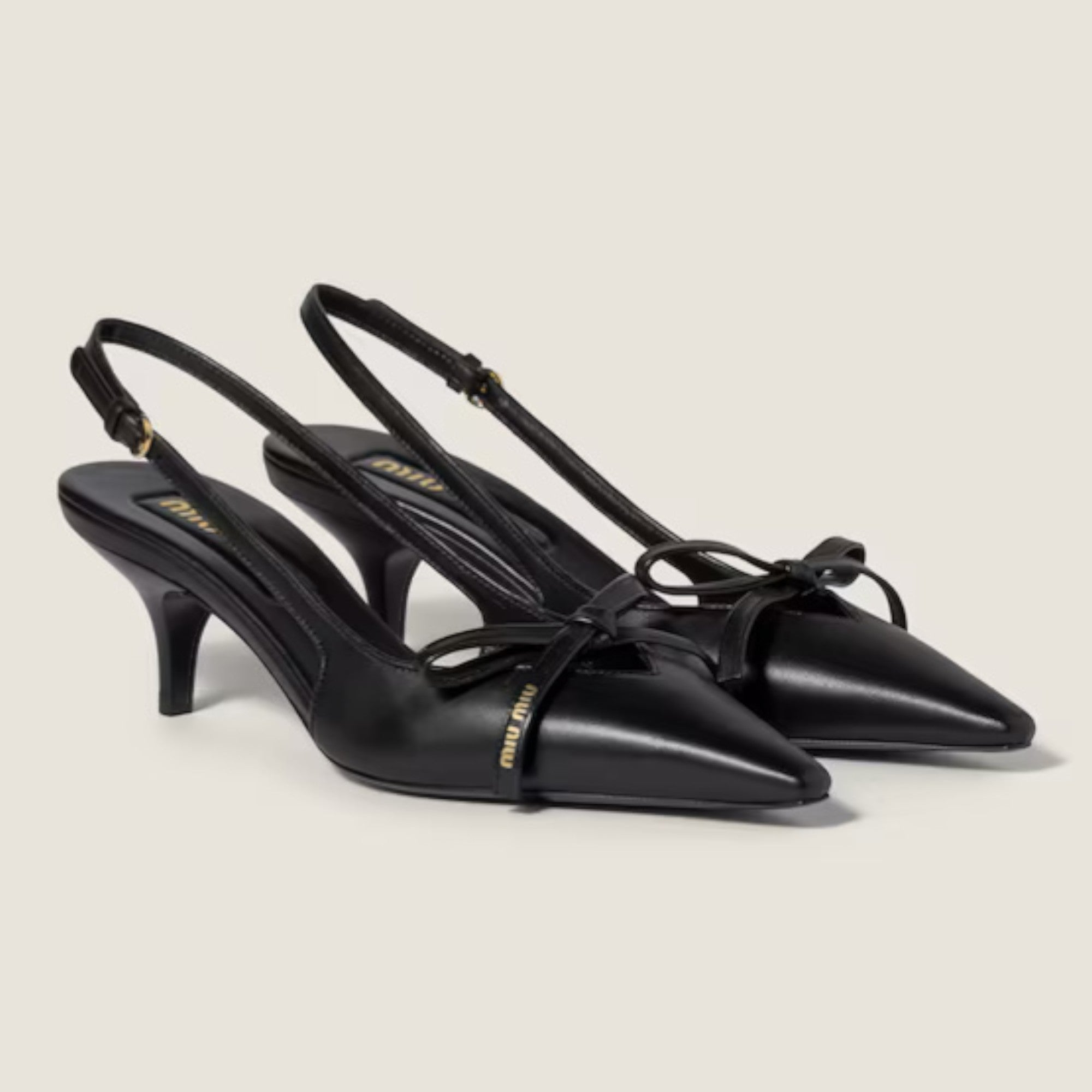Leather Slingback Pumps with Bow 55 mm Black