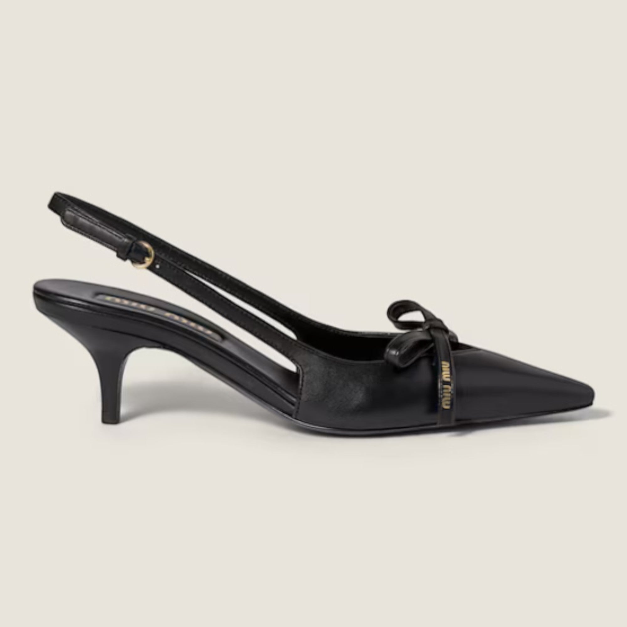Leather Slingback Pumps with Bow 55 mm Black