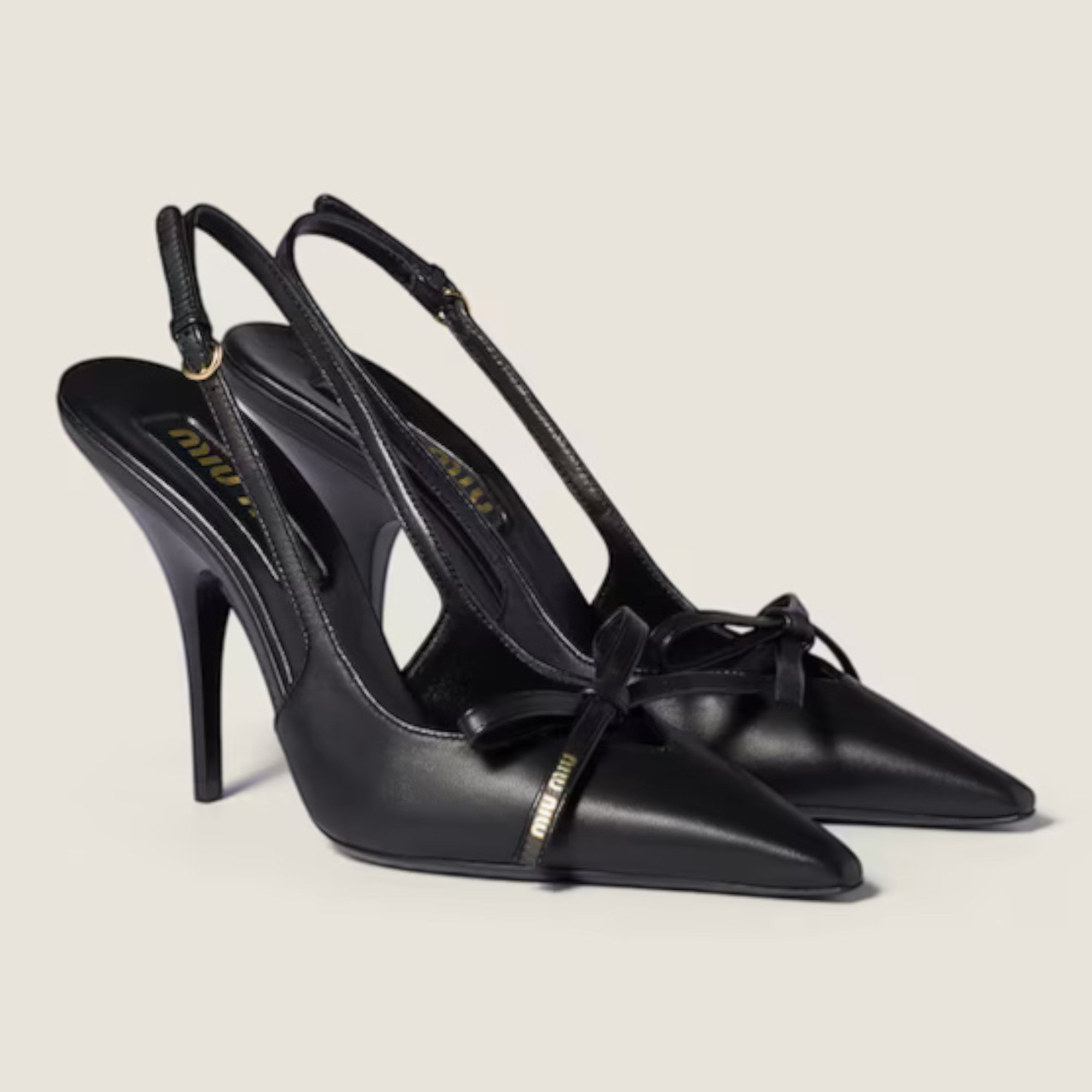 Leather Slingback Pumps with Bow Black