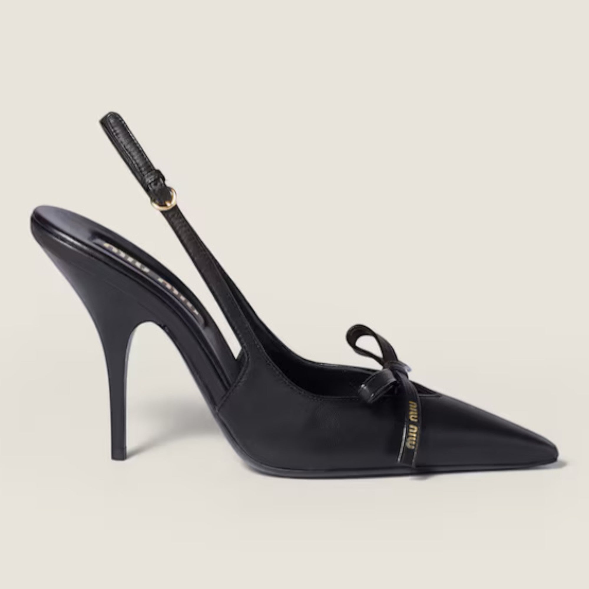 Leather Slingback Pumps with Bow Black