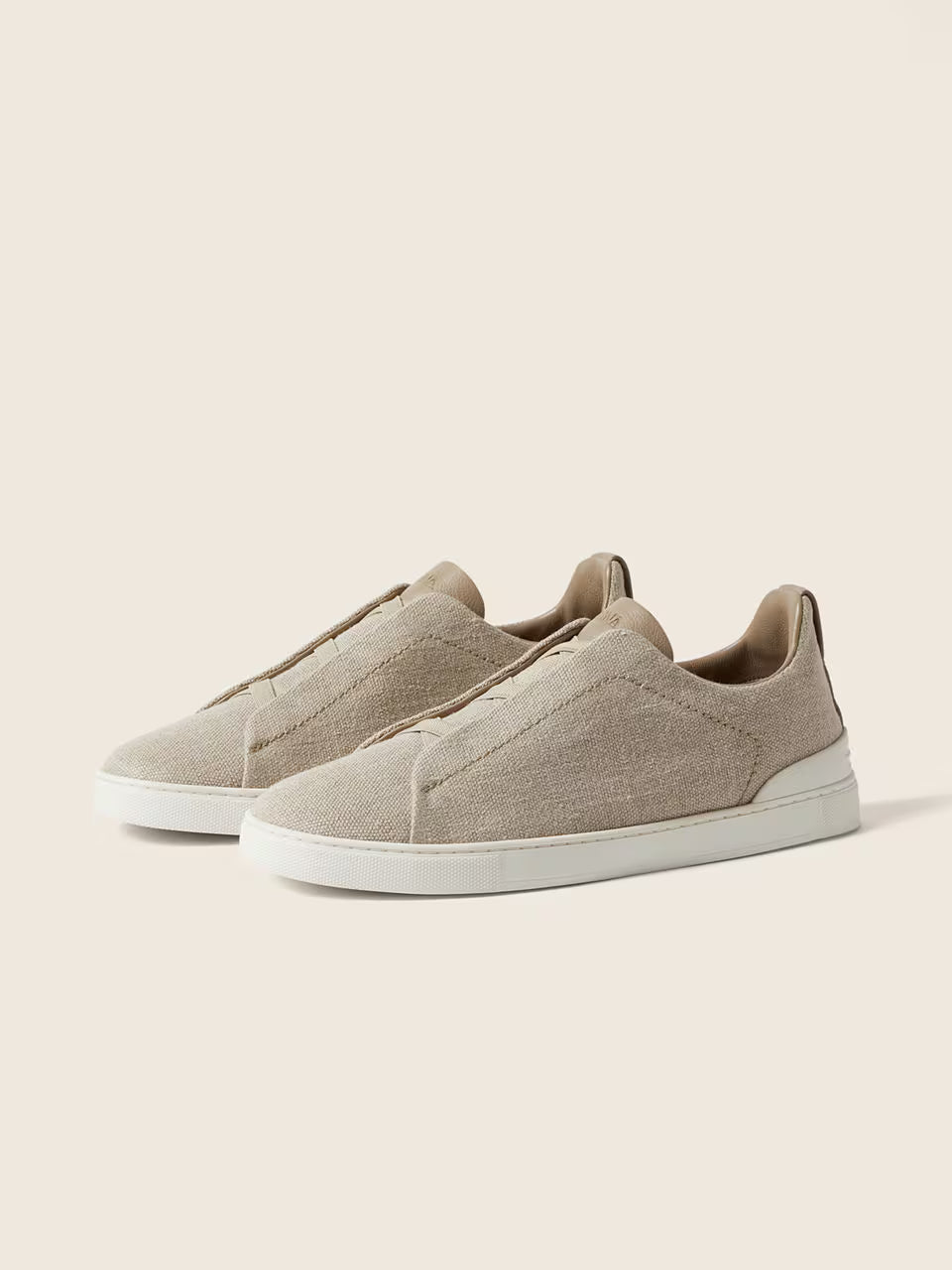 Zegna Light Beige Cotton Linen and Leather Triple Stitch™ Sneakers