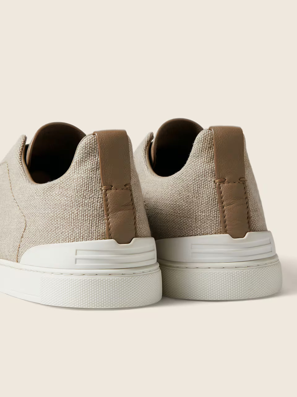 Zegna Light Beige Cotton Linen and Leather Triple Stitch™ Sneakers