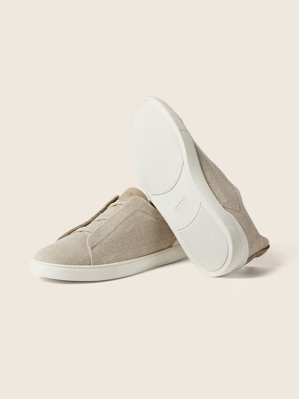 Zegna Light Beige Cotton Linen and Leather Triple Stitch™ Sneakers
