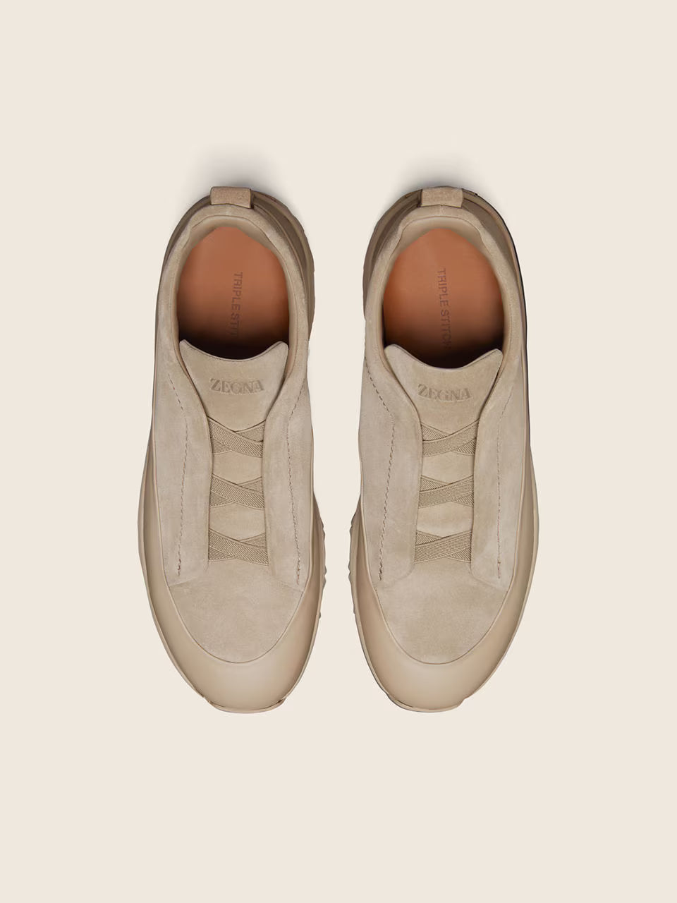 Zegna Light Taupe Leather and Suede Triple Stitch™ Monte Sneakers