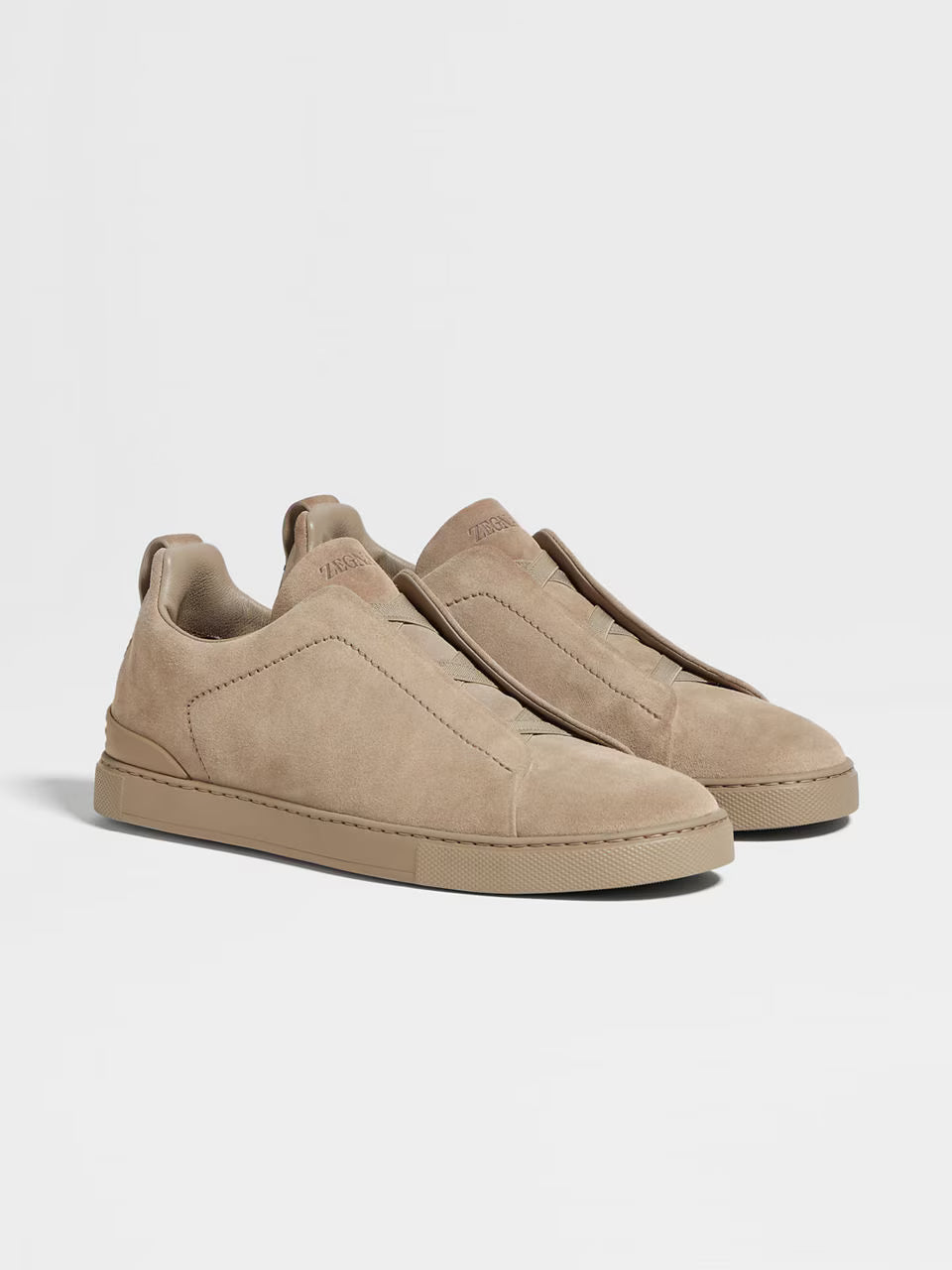 Zegna Light Taupe Suede Triple Stitch™ Sneakers