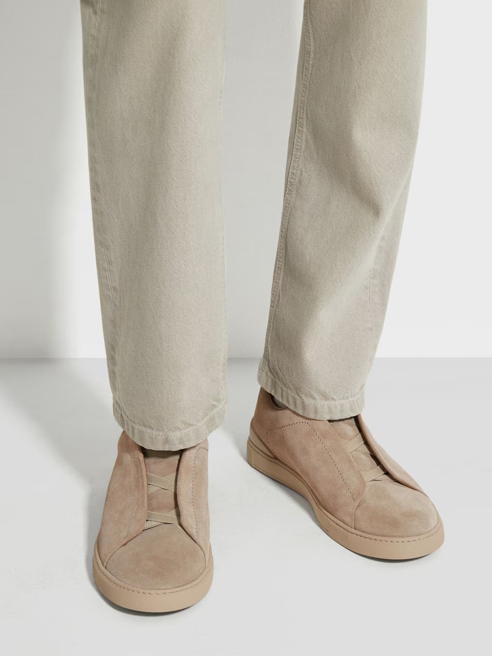 Zegna Light Taupe Suede Triple Stitch™ Sneakers