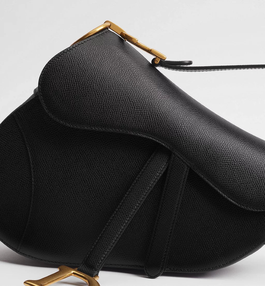 Dior Saddle Bag with Strap in Black Grained Calfskin