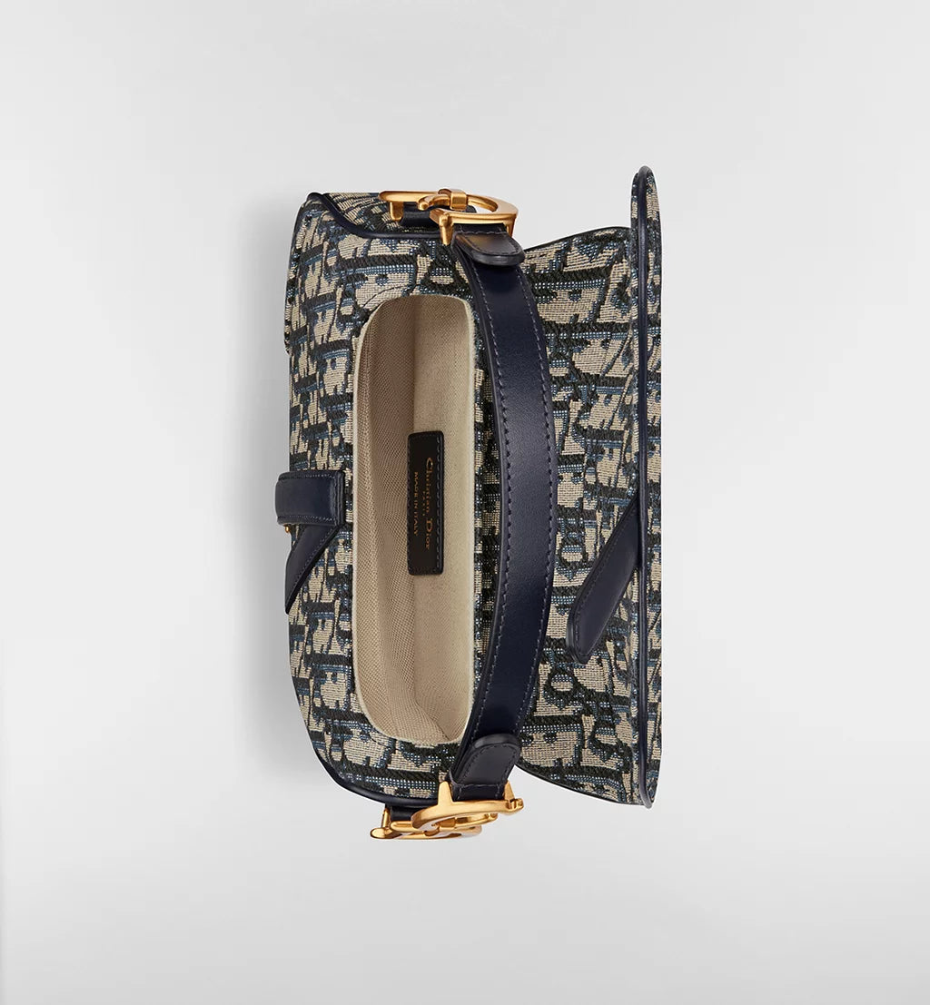 Dior Mini Saddle Bag with Strap in Blue Oblique Jacquard