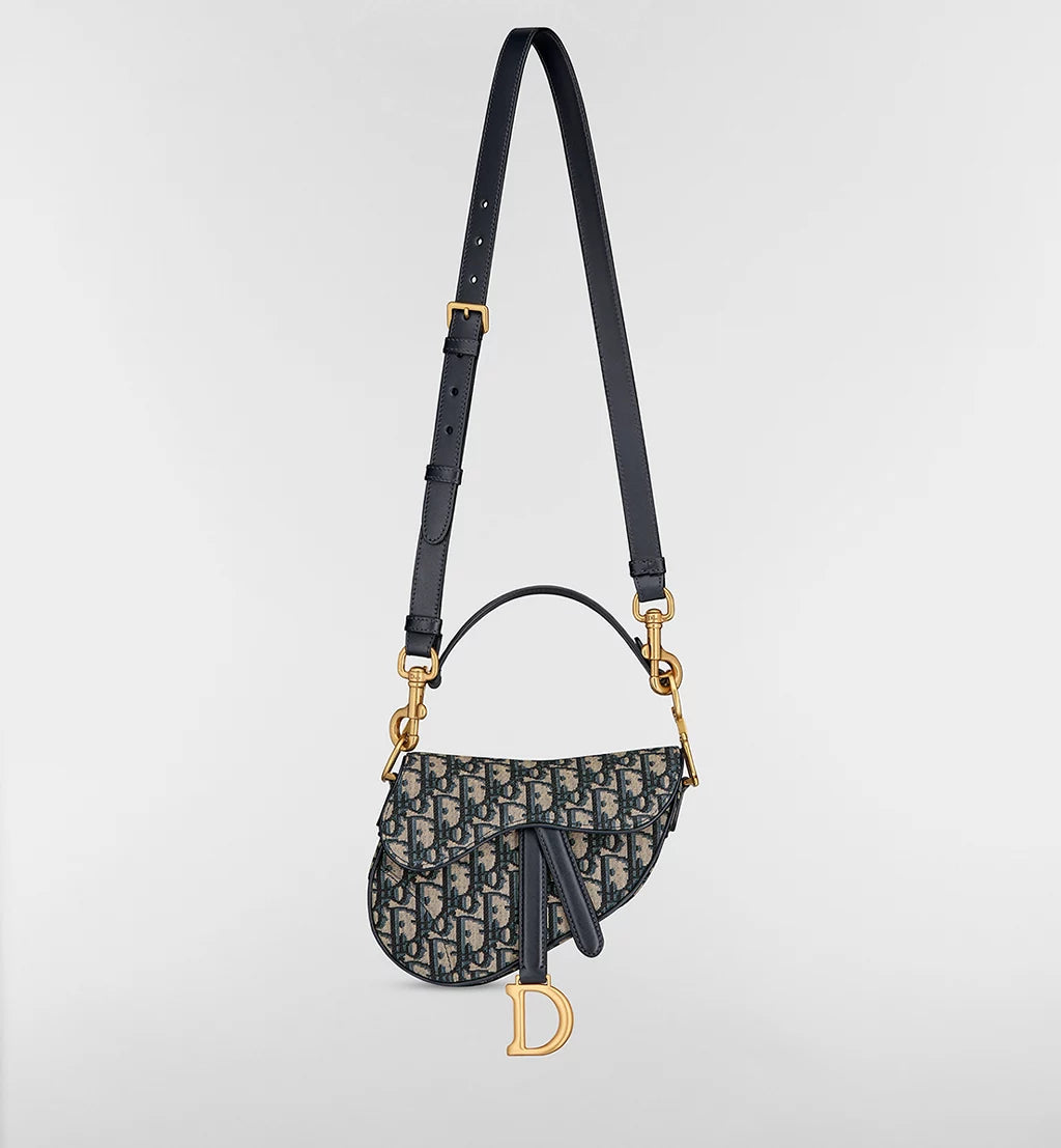 Dior Mini Saddle Bag with Strap in Blue Oblique Jacquard